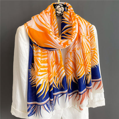 Cotton Linen Leaf Pattern Ladies Scarf