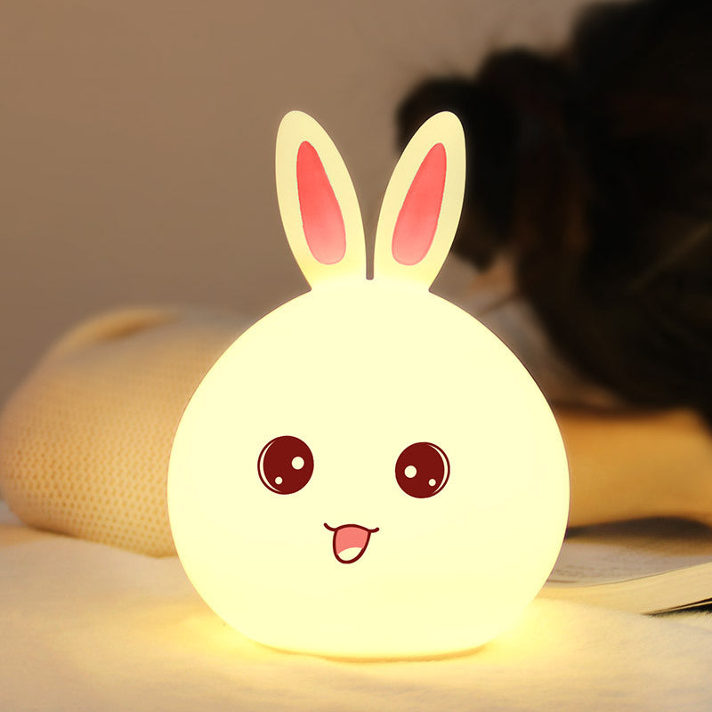 Mignon veilleuse Animal lapin lampes de nuit capteur tactile Silicone LED lumières colorées