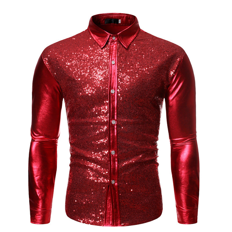 Chemise multicolore pour boîte de nuit, tenue de danse dorée à paillettes Cool