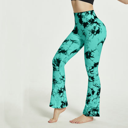 Pantalones de Yoga con estampado Tie Dye para mujer, mallas deportivas con fondo de campana, sin costuras, cintura alta, secado rápido, para Fitness y correr