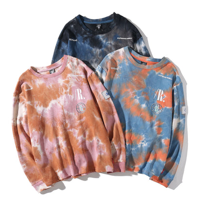 Sudadera holgada fina con cuello redondo y efecto tie-dye