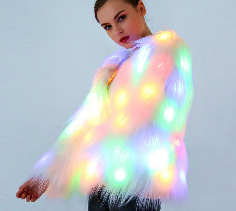 Chaqueta LED con abrigo de piel para festival