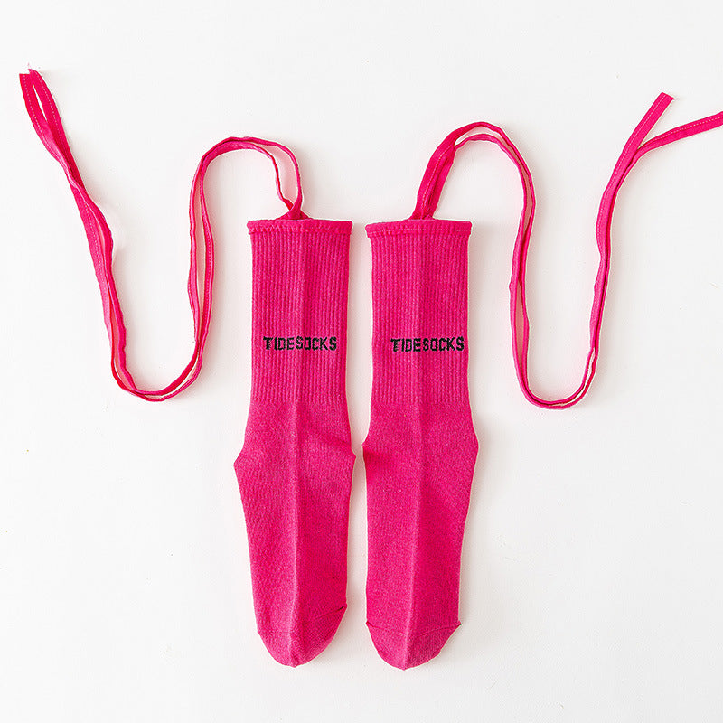 Chaussettes à bandes fluorescentes pour femmes, avec lettres imprimées, tendance, pour Bar, boîte de nuit, personnalité réfléchissante, croix, haute qualité, nouvelle collection