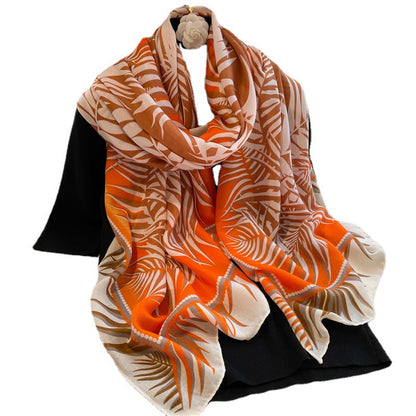 Cotton Linen Leaf Pattern Ladies Scarf