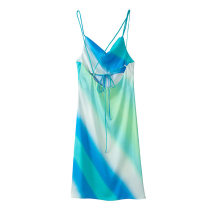 Ladies Stylish Tie-Dye Silk Satin Slip Dress