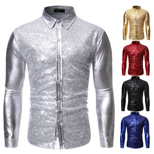 Camisa multicolor para discoteca, traje de baile dorado con lentejuelas geniales