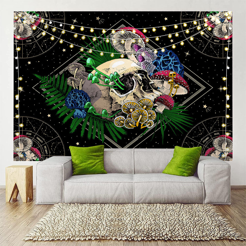 Tête de lit en tissu avec tapisserie de champignons psychédéliques