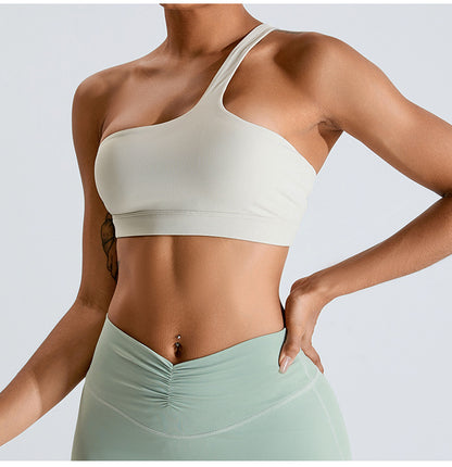 Vêtements de Yoga obliques à une épaule, costume pour femmes, pantalon de Yoga pêche plissé sur le devant