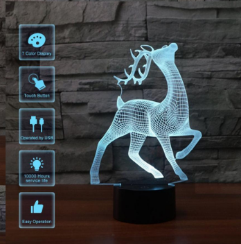 Luz de ilusión nocturna LED con control táctil de 7 colores Deer 3D