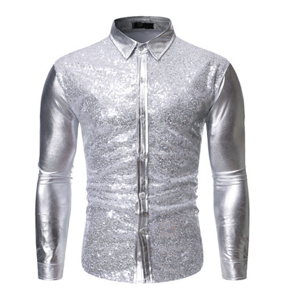 Chemise multicolore pour boîte de nuit, tenue de danse dorée à paillettes Cool