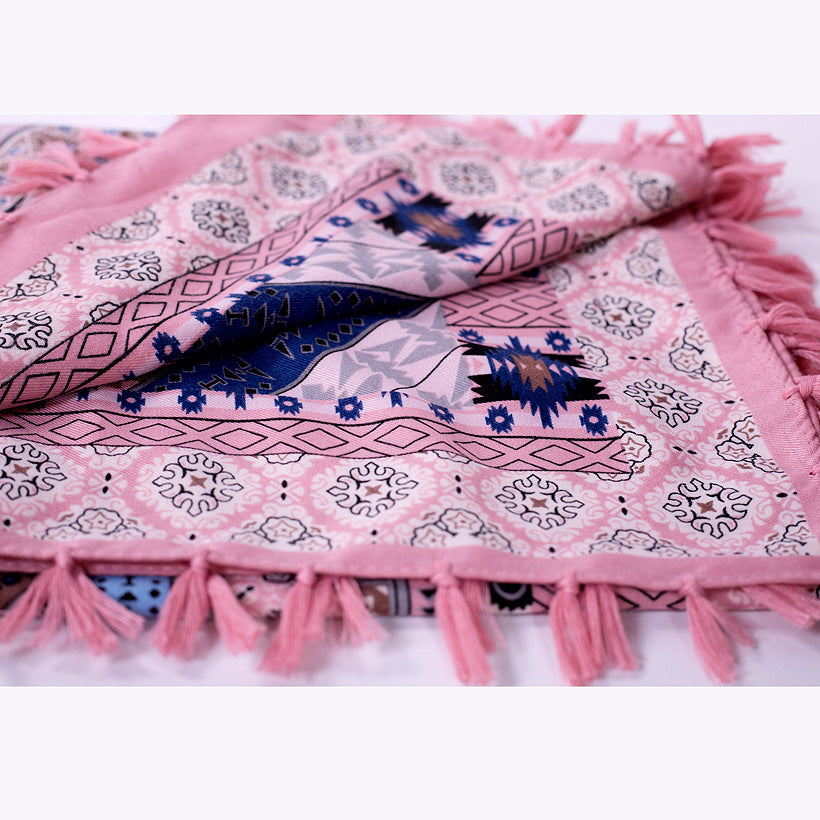 Ethnic Style Fringed Scarf Jacquard Square Scarf