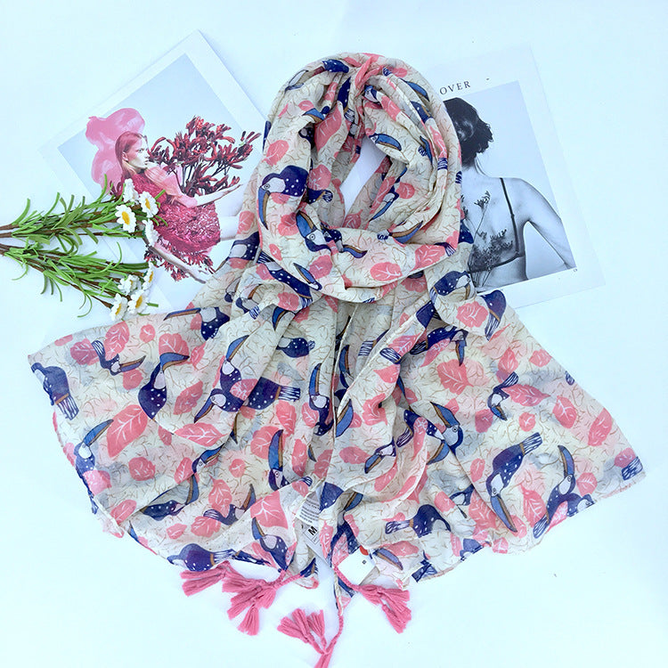 Foulard en coton imprimé oiseaux