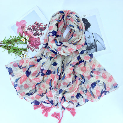 Printed bird cotton scarf