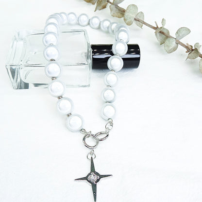 Design Cross Reflective Pearl Necklace Beaded