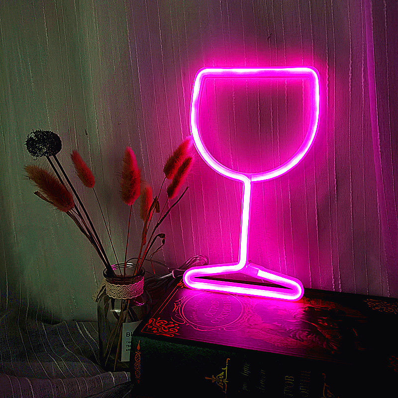 Lumière décorative en verre de vin au néon à LED murale