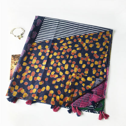 Anti-Sai Silk Scarf Women Geometric Cashew Print Thin Cotton And Linen Scarf