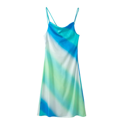 Ladies Stylish Tie-Dye Silk Satin Slip Dress