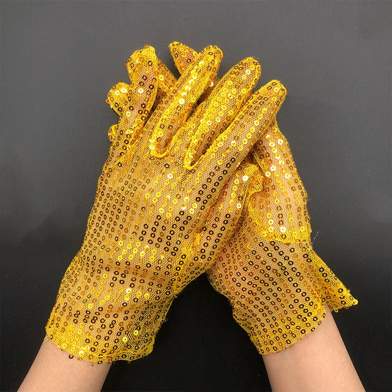 Guantes reflectantes de lentejuelas finas de moda para puesta en escena