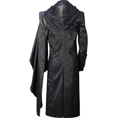 Manteau cape gothique punk en cuir à col montant noir