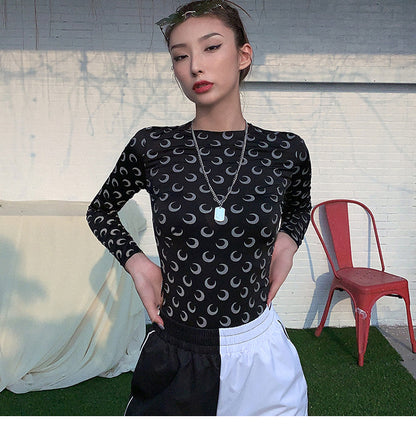 Reflective moon print ice silk bottoming shirt