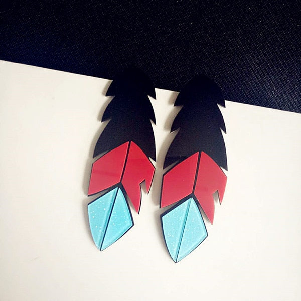 Fashion Club Jewelry Design Exaggerate Hip Hop Big Acrylic Feather Earrings Feamel Acrylic Stud Earrings