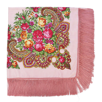 Women's Retro Print Floral Fringed Scarf