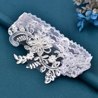 Bague de jambe sexy en dentelle avec perles et fleurs