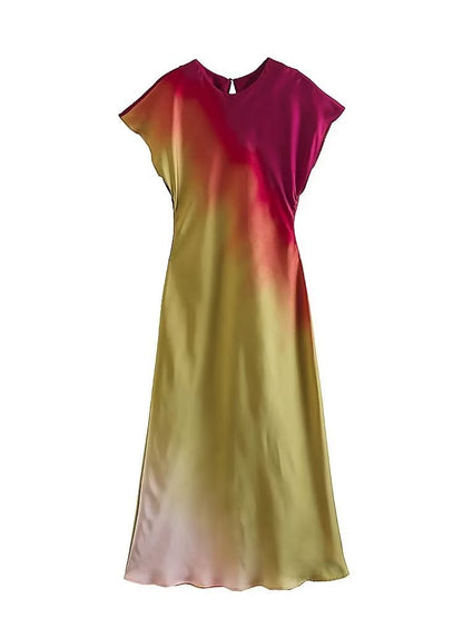 Printed Gradient Tie-dye Long Dress