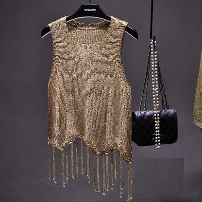 Hollow Sexy Sequined Small Sling Vest