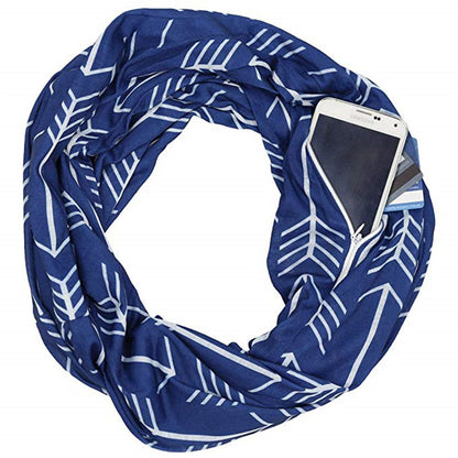 Pocket Scarf Arrow Pattern Printed Zipper Pocket Scarf