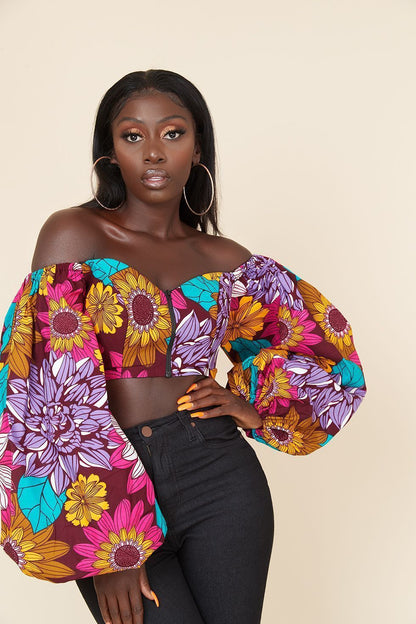 Haut tubulaire Sexy à col rond et manches longues pour femmes, impression numérique de Style africain