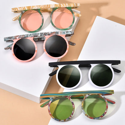 Frosted Patchwork Plate Round Sunglasses Unisex