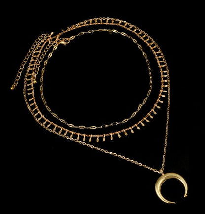 Collier ras du cou à chaîne superposée, pendentif lune, bijoux pour filles et femmes