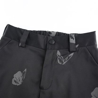 Butterfly reflective printed sports beam trousers