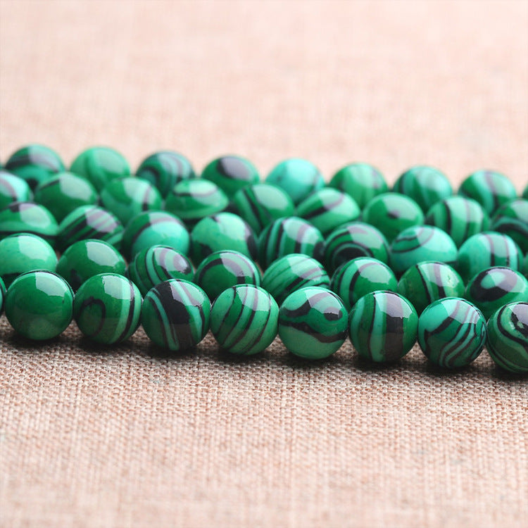 Perles rondes en Malachite naturelle, amples, bijoux en pierre rayée, semi-finies, DIY