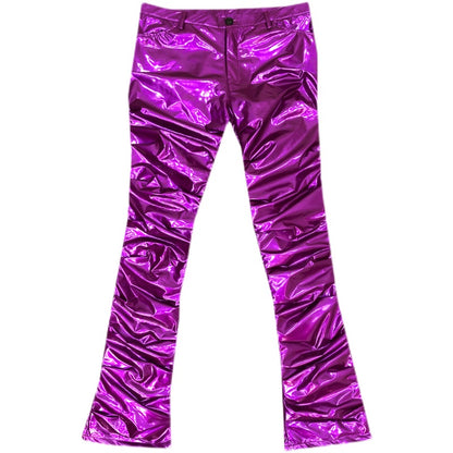 Pantalon en cuir évasé plissé miroir réfléchissant brillant sexy pour hommes