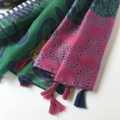 Foulard en soie Anti-Sai pour femmes, écharpe fine en coton et lin à imprimé géométrique de cajou