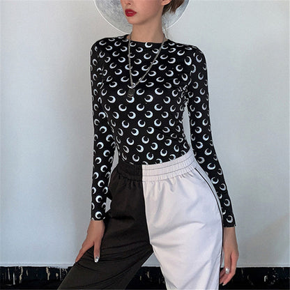 Reflective moon print ice silk bottoming shirt