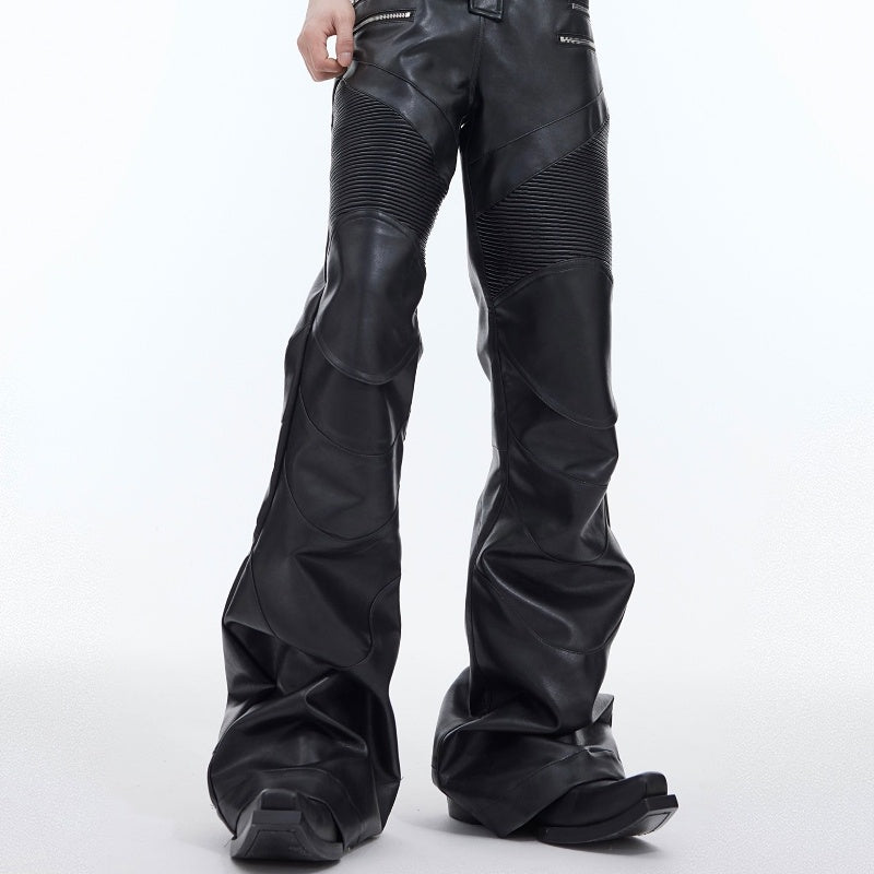 Pantalon en cuir Punk déconstruit, coutures tridimensionnelles, fermeture éclair en métal, embelli, Bootcut, pantalon décontracté