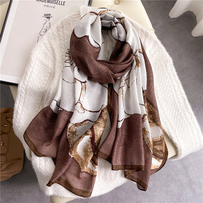 Cotton Linen Leaf Pattern Ladies Scarf