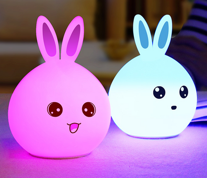 Mignon veilleuse Animal lapin lampes de nuit capteur tactile Silicone LED lumières colorées