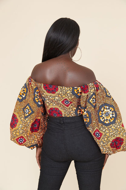 Haut tubulaire Sexy à col rond et manches longues pour femmes, impression numérique de Style africain