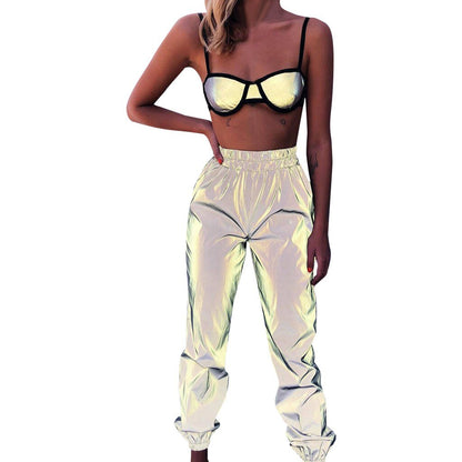 Reflective overalls with luminous elastic pants