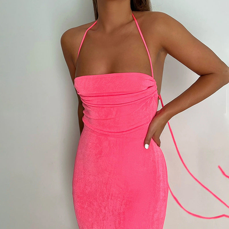 Vestido ajustado con tirantes sexys sin espalda para mujer, vestido halter con parte superior de tubo, trajes de fiesta y playa para verano