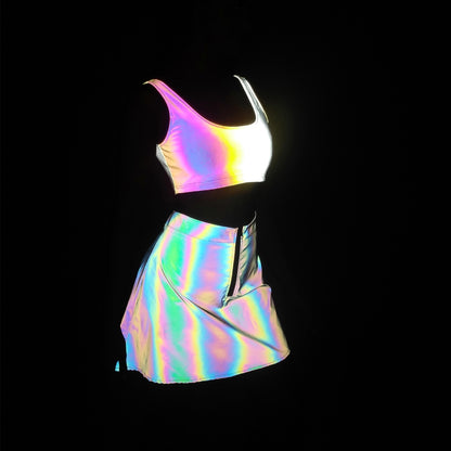 Women's Fashion Colorful Reflective Top Skirt