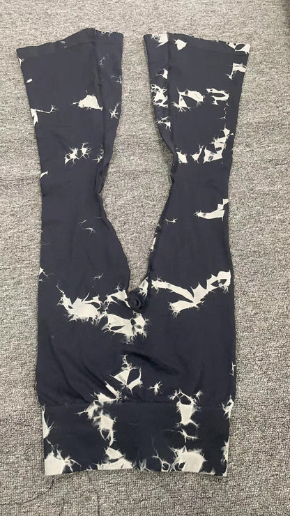 Pantalones de Yoga con estampado Tie Dye para mujer, mallas deportivas con fondo de campana, sin costuras, cintura alta, secado rápido, para Fitness y correr