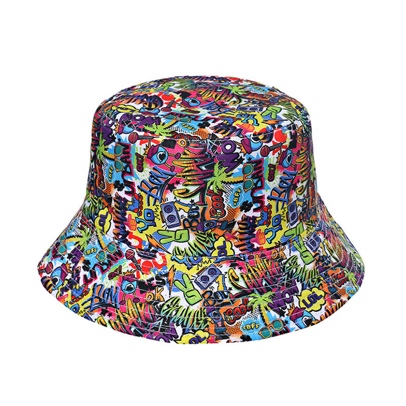 Chapeau de seau de peinture à l'encre teint par cravate arc-en-ciel de dessin animé, chapeau de seau résistant au soleil, vêtements Double face