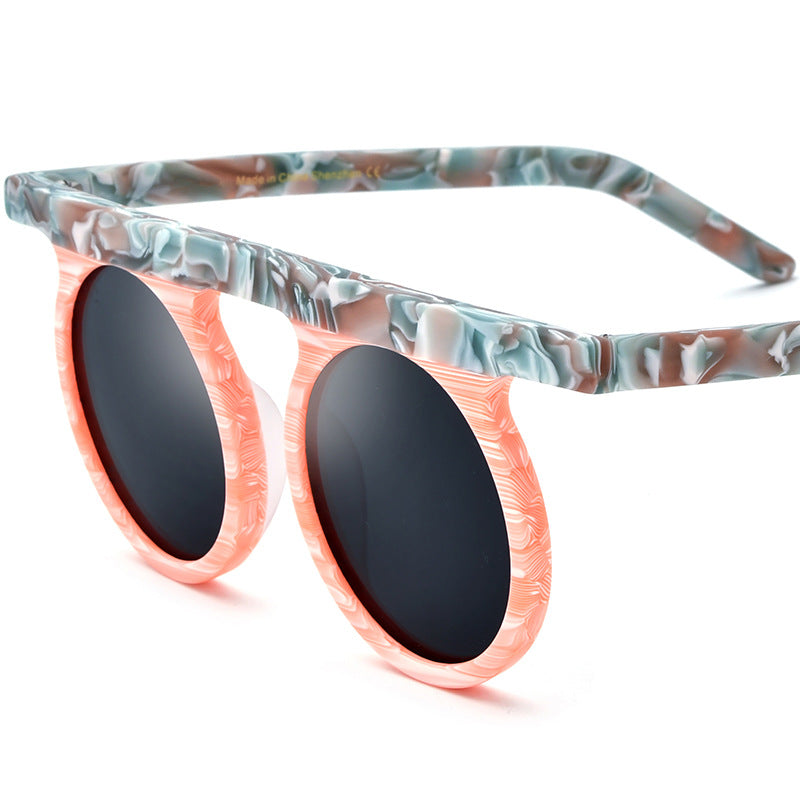 Frosted Patchwork Plate Round Sunglasses Unisex