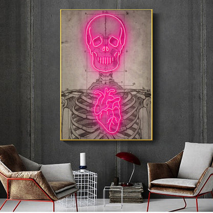 Abstract Neon Heart Skeleton Artwork Decorative Painting