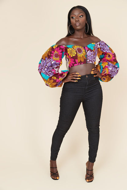 Haut tubulaire Sexy à col rond et manches longues pour femmes, impression numérique de Style africain